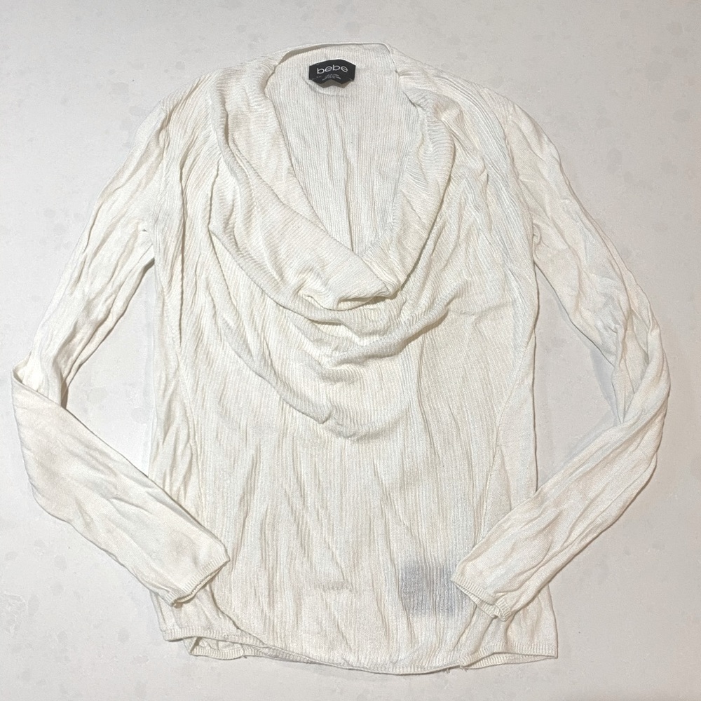 Bebe Ribbed Cowl Neck Soft Sweater.